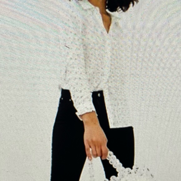 Just Living white anchor print button up roll tab sleeve shirt, size L marine - Picture 3 of 16